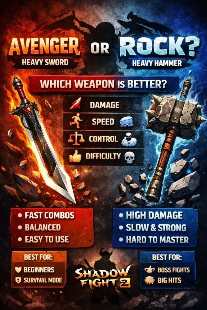Avenger or Rock – Which Weapon Is Better in Shadow Fight 2? 1 avengers or rock shadow fight 2 mod apk - shadowfite2.com