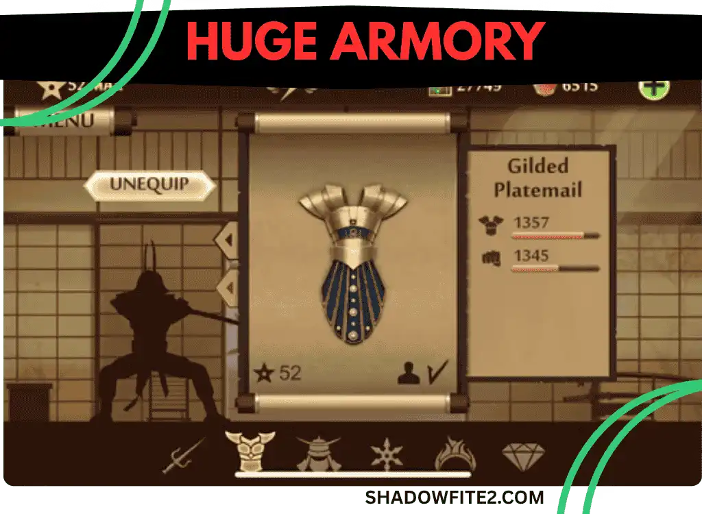 Huge armory and unlocked weapons in Shadow Fight 2 mod apk