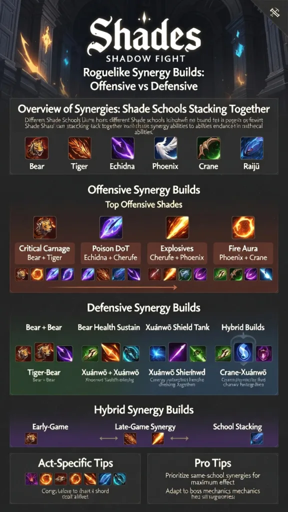 Shades Shadow Fight Roguelike Synergy Builds Offensive vs Defensive